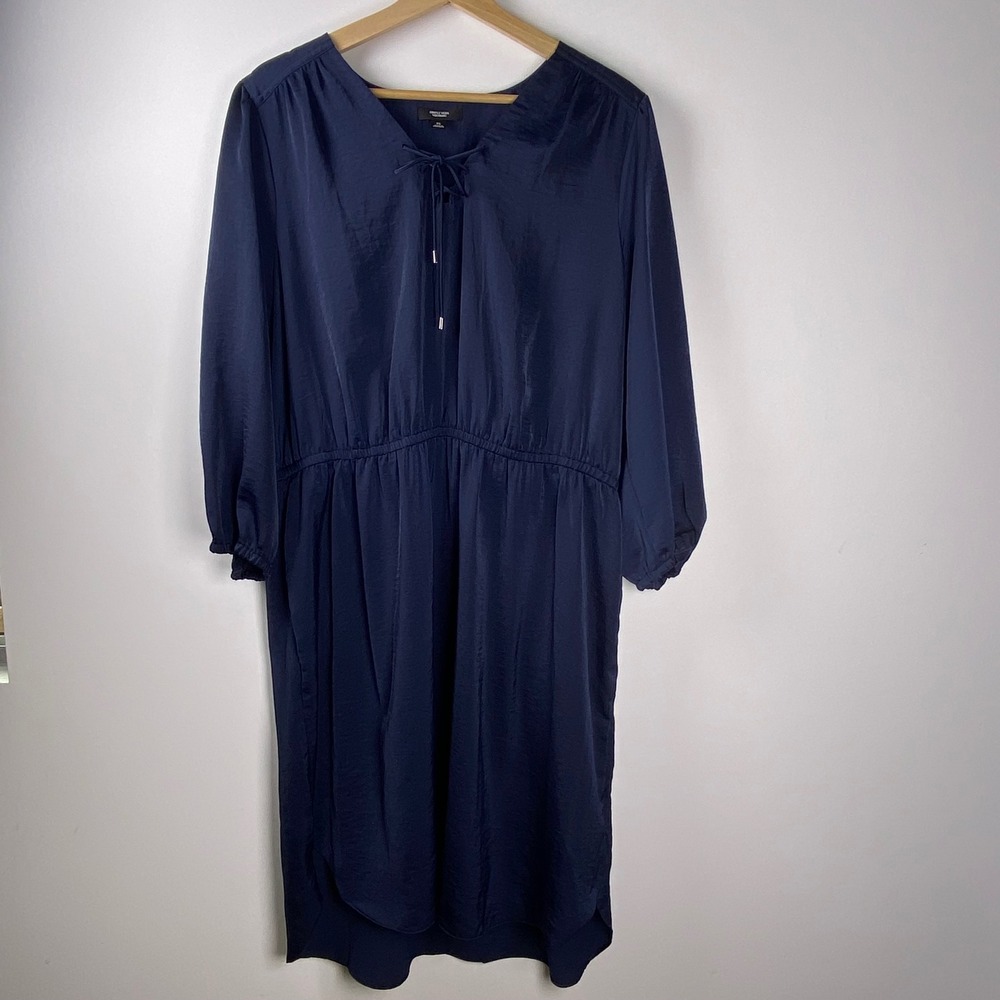 Simply Vera Vera Wang Lace Up Midi Dress XL Navy‎ Blue Elastic Waist Chic